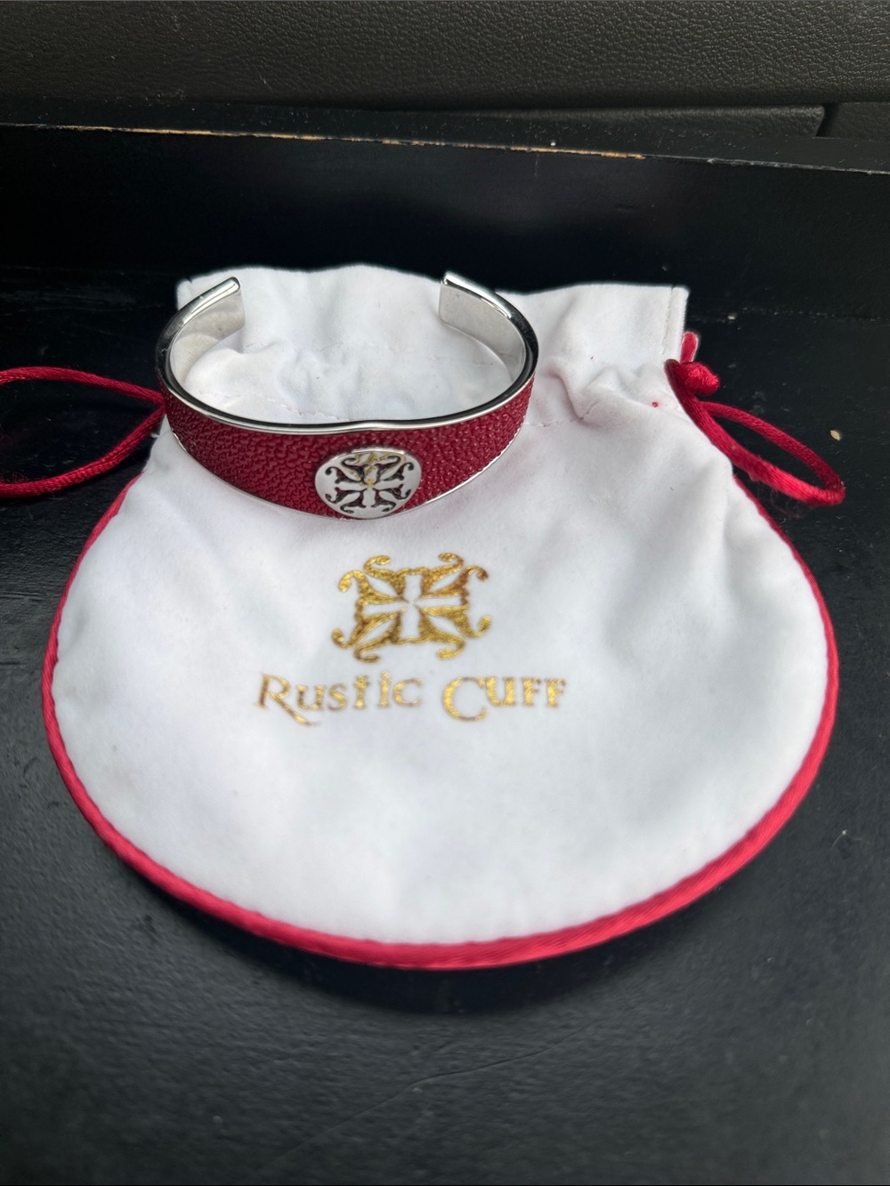 Rustic Cuff Red Leather Cuff with Silver Emblem